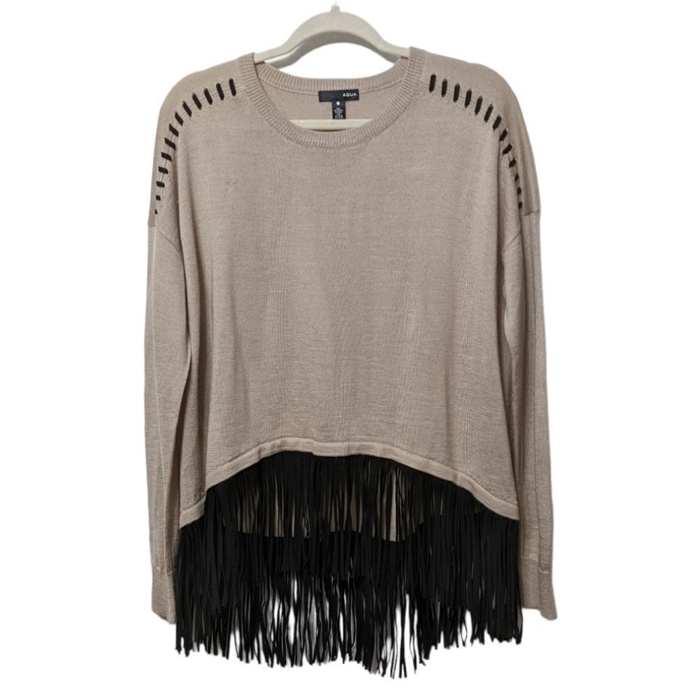 Beige Sweater with Black Fringe